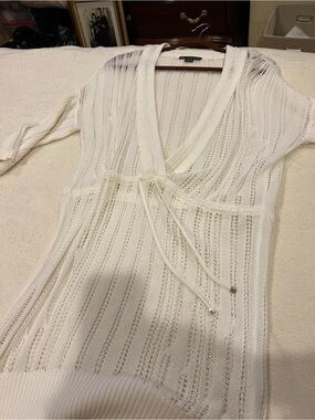 Armani Exchange White Open-Knit V-Neck Top